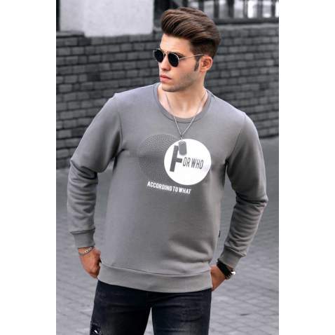 Madmext Gray Printed Crew-Neck Sweatshirt 4756 - Gri