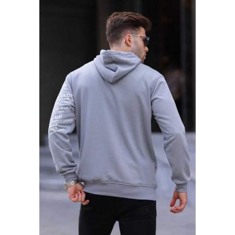 Dye Gray Printed Hoodie Sweatshirt 6009 - Boyalı gri