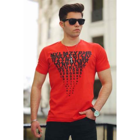 Madmext Red Letter Printed T-shirt for Men 4471 - Kırmızı