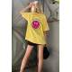 Women Printed Yellow Oversize T-Shirt - Sarı