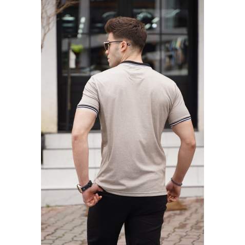 Men Beige Basic Polo T-Shirt - Bej