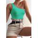 Mad Girls Green One Shoulder Strappy Crop Top MG325 - Yeşil