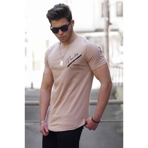 Madmext Camel Printed T-shirt for Men 4627 - Camel