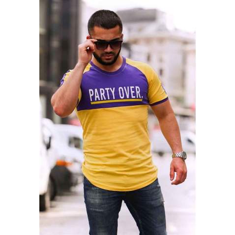 Madmext Yellow Two-Tone Printed T-shirt for Men 4027 - Sarı