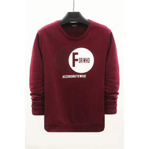 Madmext Claret Red Printed Crew-Neck Sweatshirt 4756 - Bordo