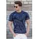 Madmext Men Patterned Navy Blue T-shirt 5113 - Lacivert