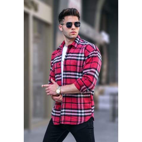 Red Regular Fit Plaid Shirt 5553 - Kırmızı