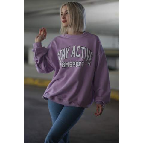 Lila Baskılı Oversize Kadın Sweatshirt MG1564 - Lila