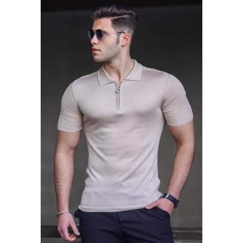 Madmext Men Beige Polo T-shirt 5075