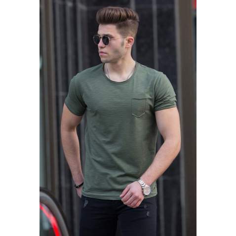 Madmext Men Front Pocket Khaki T-shirt 4493 - Haki