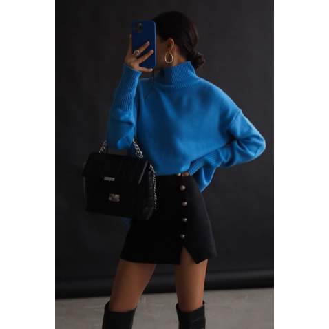 Mad Girls Turtleneck Blue Sweater MG1252 - Mavi