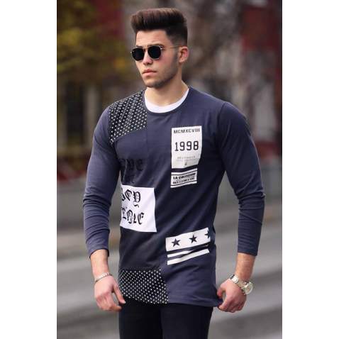 Madmext Baskılı Lacivert Sweatshirt 1115