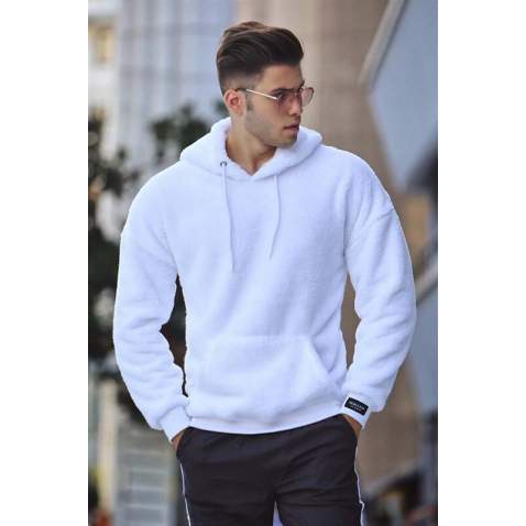 Madmext White Plush Hoodie 2847 - Beyaz