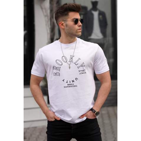 Madmext Men Printed White T-shirt 5371 - Beyaz