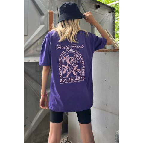 Purple Printed Oversize T-Shirt MG1513 - Mor