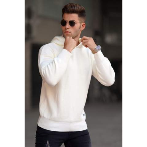 Madmext Men White Knitted Hoodie Sweater 5293 - Beyaz