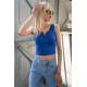 Mad Girls Light Blue Crop Top MG362 - Sax mavi