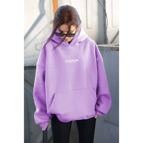 Mad Girls Printed Oversize Lilac Sweatshirt MG1287 - Lila