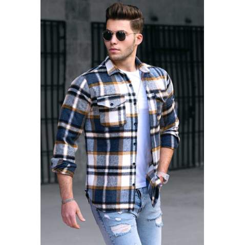 Madmext Men Plaid Navy Blue Shirt 4921 - Lacivert