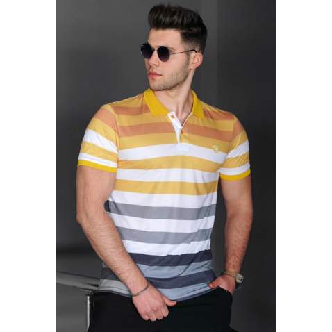 Madmext Men Striped Yellow Polo T-shirt 5097 - Sarı