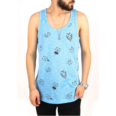 Madmext Printed Blue Tank Top 2329 - Mavi