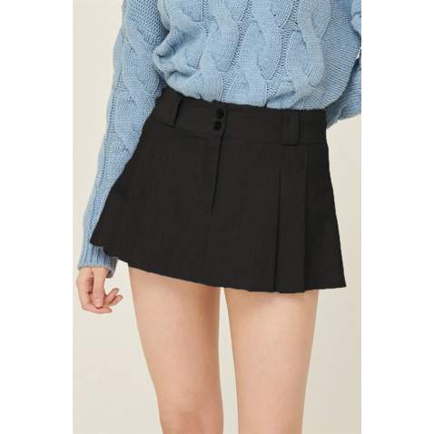 Women Black Pleated Basic Mini Skirt - Siyah