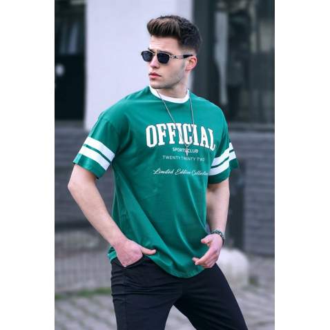 Men Printed Green Oversize T-Shirt - Yeşil