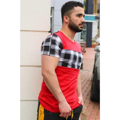 Madmext Red Plaid T-shirt for Men 3004 - Kırmızı