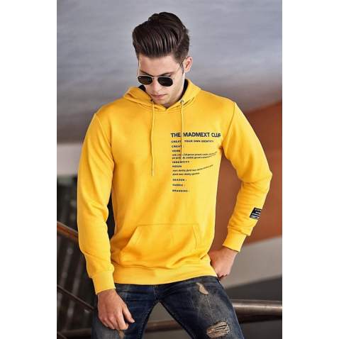 Madmext Yellow Printed Hoodie 4195 - Sarı