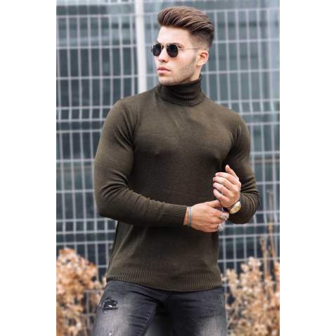 Madmext Khaki Turtleneck Men Jumper 9421 - Haki