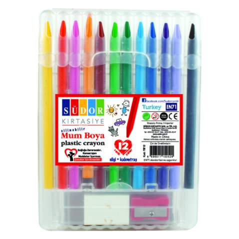 Plastik Crayon 12 li Silgi + Kalemtraş